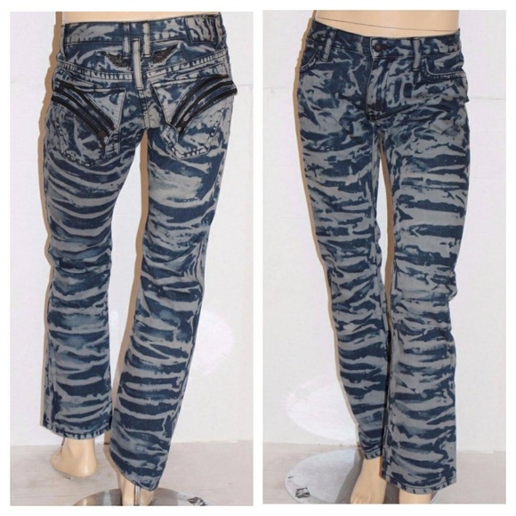New ROBIN'S JEAN sz 44 Straight Blue Camo Jeans